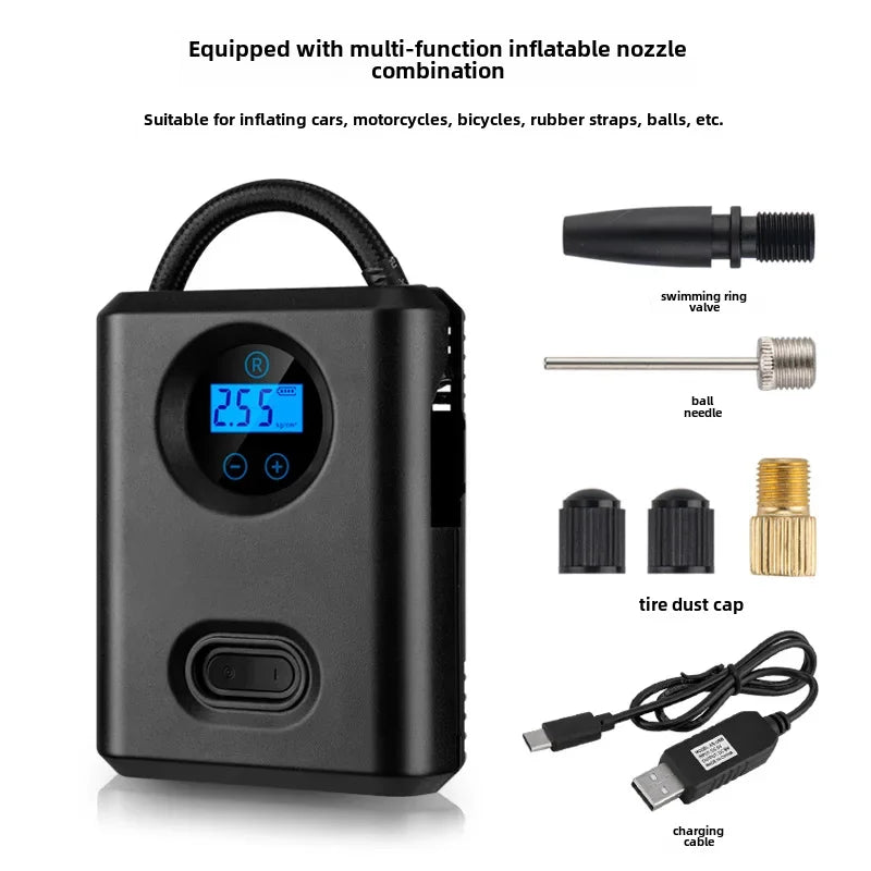 Portable High Pressure Inflatable Pump Wireless Car Tire Inflator For Electric Vehicles Convenient Digital Air Compressor