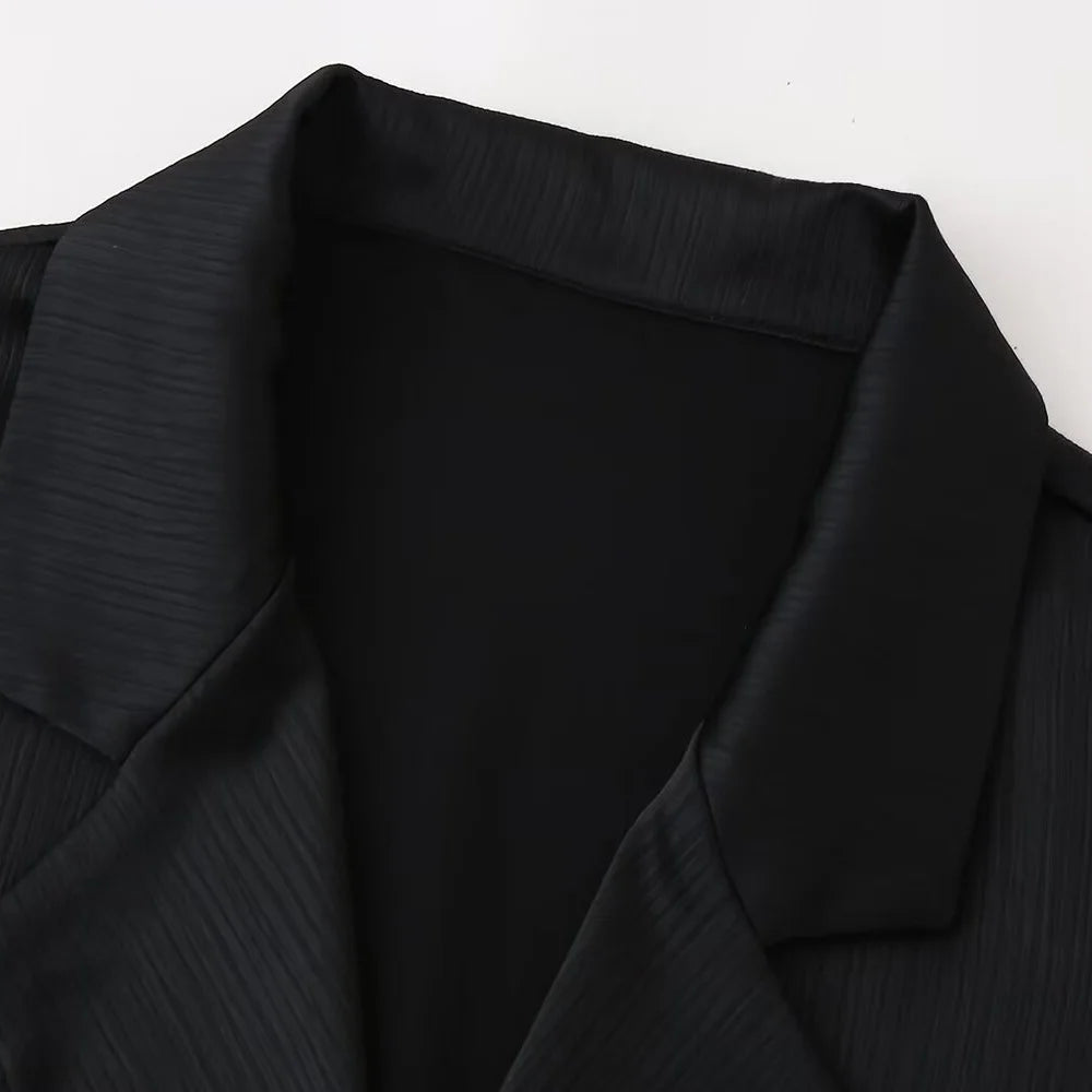 Conjunto de chaqueta y pantalón de traje cruzado con efecto arrugado para mujer, primavera y verano 2024, estilo europeo y americano