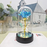 Rosa Artificial – Presente de Dia dos Namorados para Namorada, Rosa Eterna com Luz LED e Detalhes em Folha Metálica, Decoração de Casamento e Presente de Natal