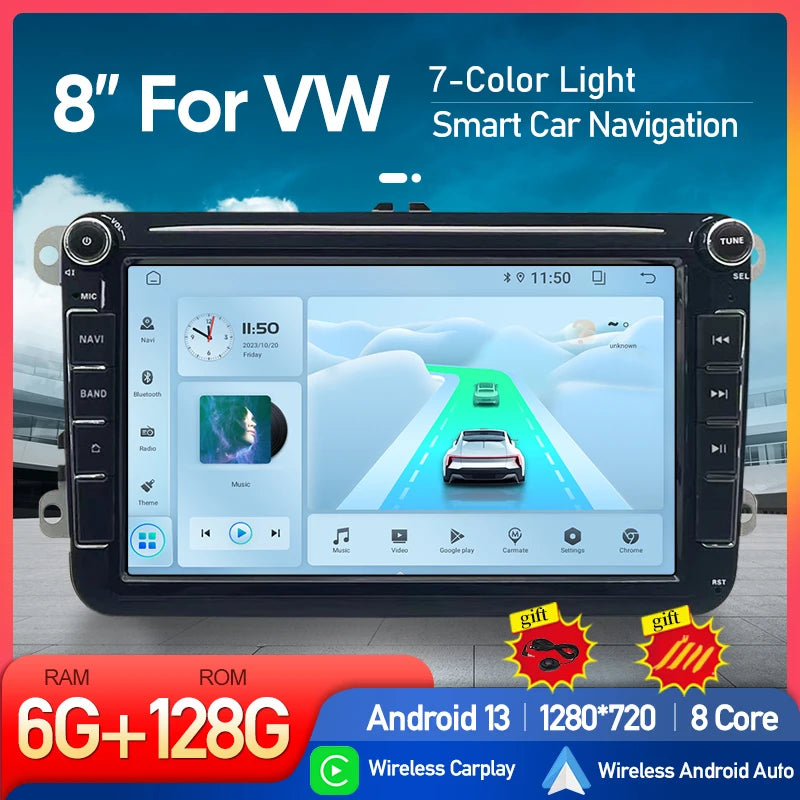 Radio con GPS para coche, Radio con Android 13, 8 pulgadas, 2Din, Multimedia, GPS, WiFi, BT, para VW, Volkswagen, Golf 5, 6, Polo, 6R, Amarok, Carplay