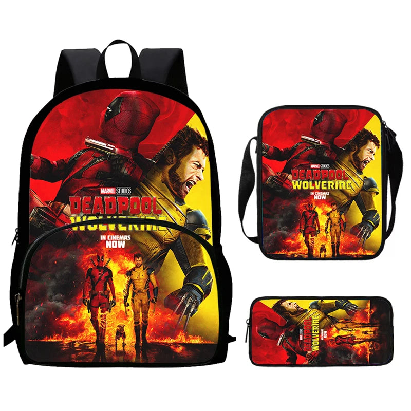 Mochilas para niños de 3 piezas con dibujos animados de DEADPOOL y WOLVERINE, mochila para estudiantes, bolso de hombro, estuche para lápices, regalo perfecto para niños y niñas.