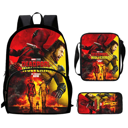 Mochilas para niños de 3 piezas con dibujos animados de DEADPOOL y WOLVERINE, mochila para estudiantes, bolso de hombro, estuche para lápices, regalo perfecto para niños y niñas.