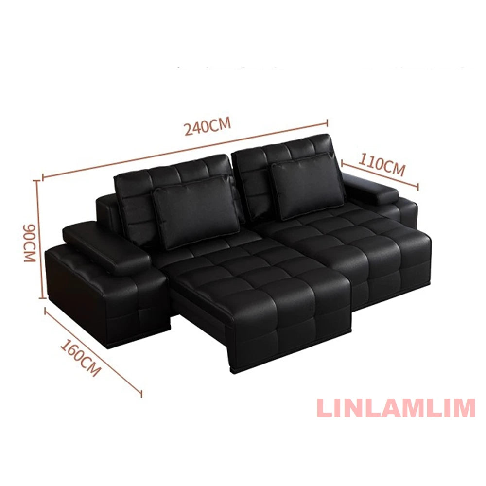 MINGDIBAO Modern Genuine Leather Sectional Sofa Bed – Convertible Couch with Tufted Backrest and Armrest,Functional Sleeper Sofa