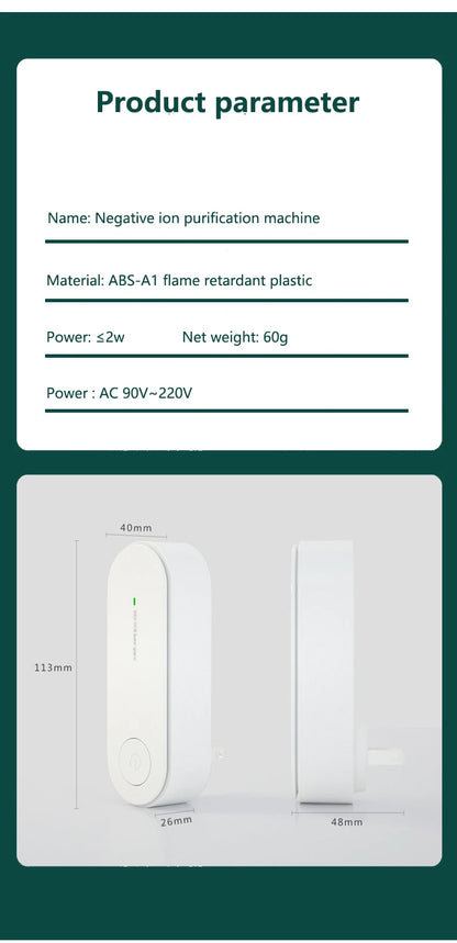 New Portable Air Purifier Anion Air Purification Air Freshener Ionizer Cleaner Dust Cigarette Smoke Remover Toilet Pet Deodor