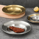 4Pcs Stainless Steel Round Plate Bone Spitting Dish Shallow Tray Metal Camping Plate Dining Disc BBQ Picnic Dishes Cookware