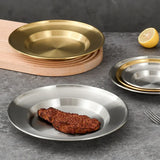 4Pcs Stainless Steel Round Plate Bone Spitting Dish Shallow Tray Metal Camping Plate Dining Disc BBQ Picnic Dishes Cookware