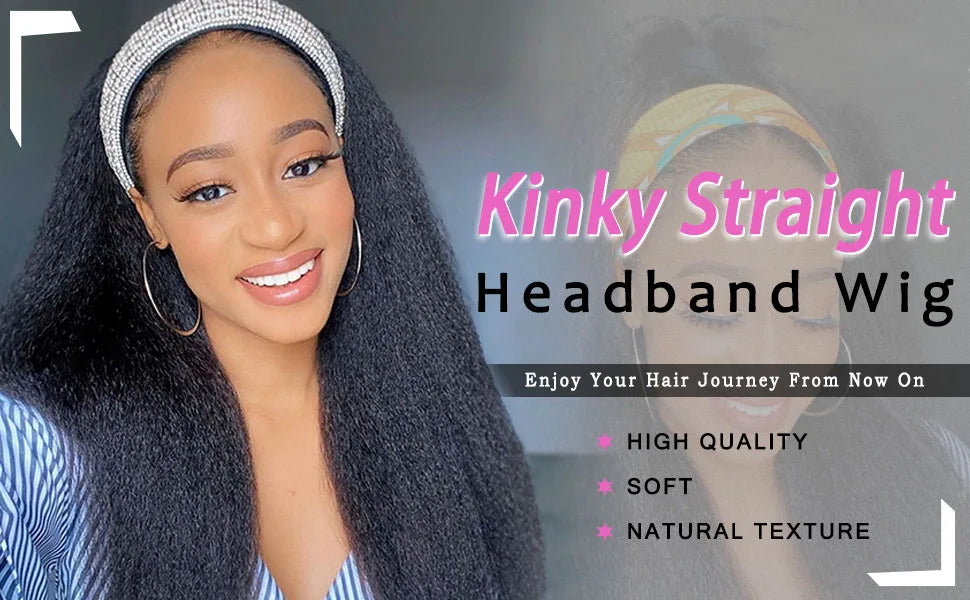 Kinky Straight Headband Wigs Remy Human Hair Wig Ready To Wear Brazilian Yaki Straight Headband Human Hair Wig for Women