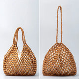 Handmade Woven Beaded Handbag For Women Exquisite Hollow-out Wooden Beaded Shoulder Bag Female Beach Bag