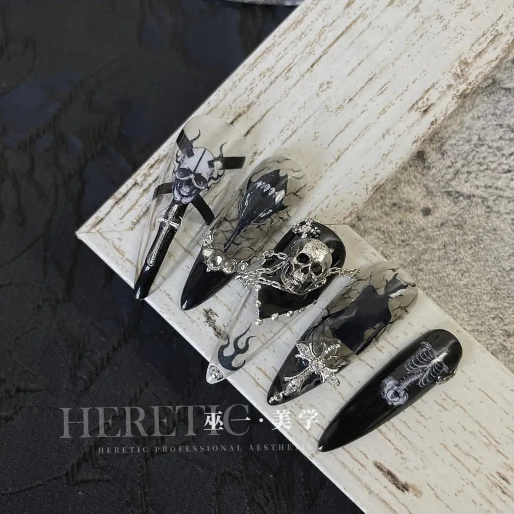 1 Sheet 5D Realistic Dark Series Demon Kiss Bloody Skull Tooth Eye Web Cross Adhesive Nail Art Stickers Decals Manicure Charms