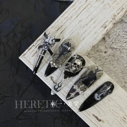 1 Sheet 5D Realistic Dark Series Demon Kiss Bloody Skull Tooth Eye Web Cross Adhesive Nail Art Stickers Decals Manicure Charms