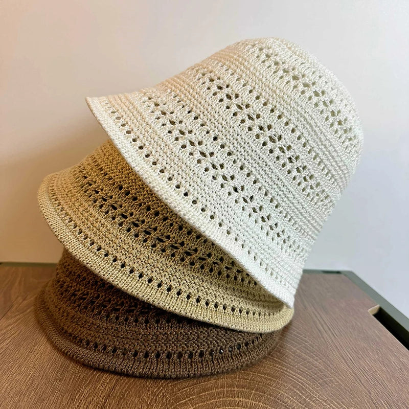 Summer Bucket Hat Fisherman Hat Women Hollow Out Sun Hat Outdoor Casual Versatile Panama Hats Crochet Foldable Caps Beach Cap