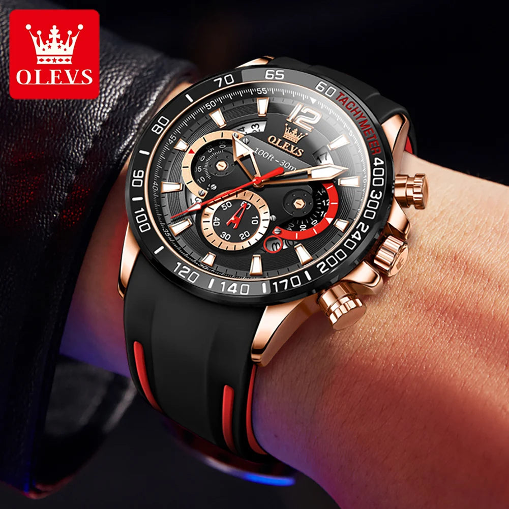 OLEVS 9936 Men's Watch Original Brand Quartz Wristwatch Waterproof Luminous Watches For Men Stylish Design with Silicone Strap