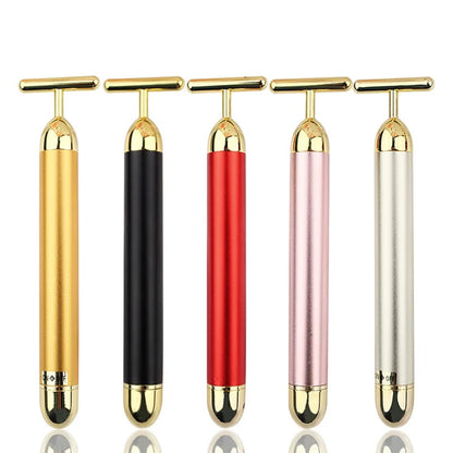 Barra de belleza facial adelgazante de oro de 24 quilates, masajeador facial reafirmante con pulso, herramienta vibratoria para reafirmar la piel y eliminar arrugas.