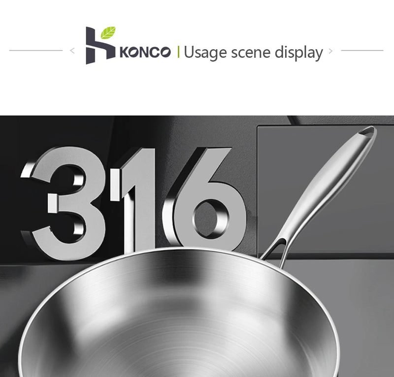 316 Stainless Steel Frying Pan 20cm Uncoated Wok Pan Non Stick Pots Household Cooking Pot Kitchen Cookware Steak Frying pan