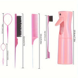 6 pçs/set conjunto escova de cabelo cabeleireiro spray garrafa trança laço rato cauda pente provocando cabelo brsuh borda controle escova de cabelo