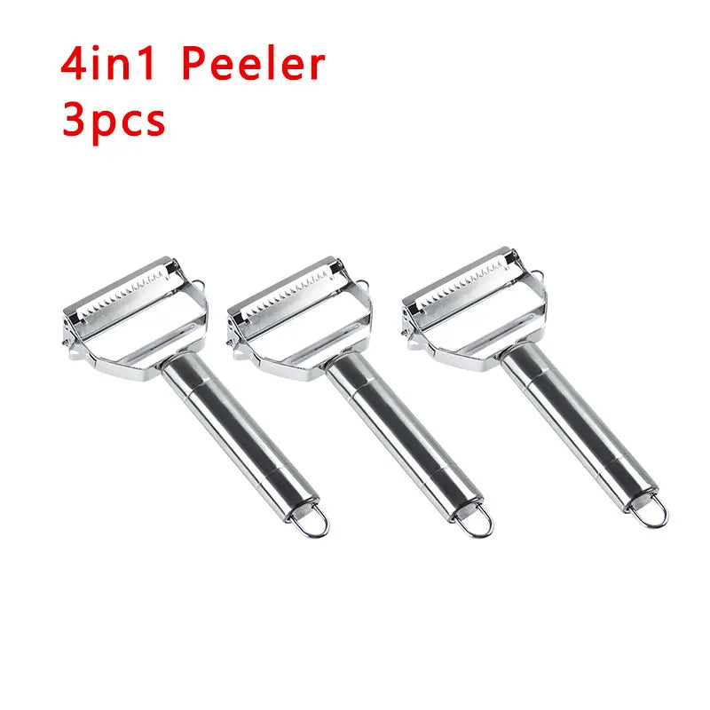 4in1 Vegetable Peeler Stainless Steel Melon Planer Multiple-Function Double-Head Peeler Household Kitchen Cucumber Slicer Tool