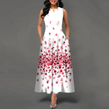Women's V-neck Sleeveless Long Dress Retro Bohemian Dresses Floral Print Swing Casual New 