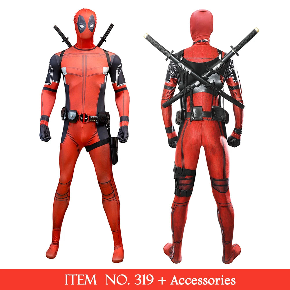 MARVEL Deadpool Cosplay Costumes Kids Adult Superhero Bodysuit Jumpsuit with Mask Rich Accessories Party Clothes Outfits