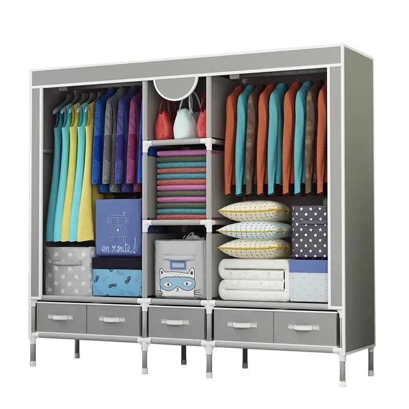 Armario para ropa de gran tamaño, armario de tela a prueba de humedad y polvo, armarios abiertos con 5 muebles de dormitorio, armarios de 185cm