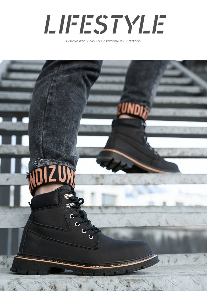 Latest 2023 Waterproof Men Leather Boots Steel Toe Cap Safety Work Shoes Anti Smashing Indestructible Construction Welding Boots