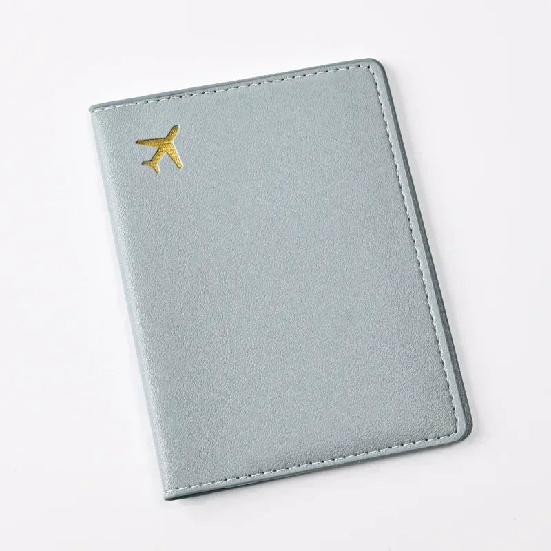 Women Men Card Passport Cover Case Flight Ticket Clip Passport Wallet PU Leather Solid Color Id Holder Passport Holder Purses