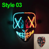 Artigos para Festa de Halloween 2026: Máscara LED Luminosa Estilo "Uma Noite de Crime" (Purge) com Luz Neon EL Sem Fio – Máscara de Rosto Inteiro para Cosplay Adulto (Brilha no Escuro)