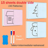 30 page children's grid symmetrical drawing toy focuses on fine motor skills writing and 4-color brush control training drawing