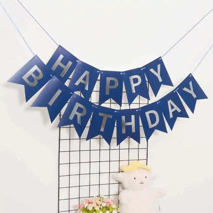 Happy Birthday in English Gold Plated Swallowtail Flag Decoration Banner Party Supplies