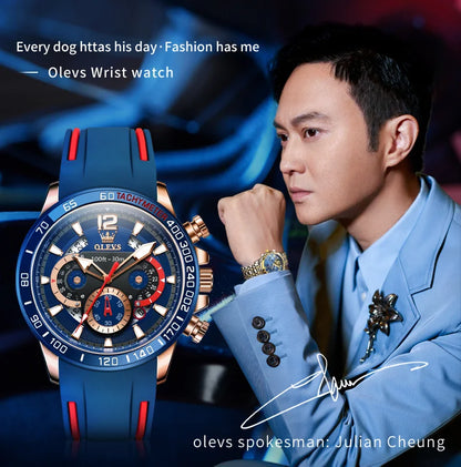 OLEVS 9936 Men's Watch Original Brand Quartz Wristwatch Waterproof Luminous Watches For Men Stylish Design with Silicone Strap