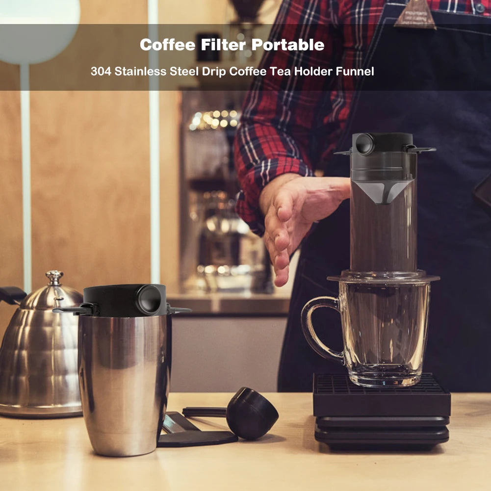 Filtro de café portátil de acero inoxidable 304, soporte para café y té, taza reutilizable, juego de taza de té con gotero, cafetera, utensilios de café