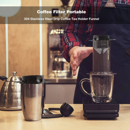 Filtro de café portátil de acero inoxidable 304, soporte para café y té, taza reutilizable, juego de taza de té con gotero, cafetera, utensilios de café