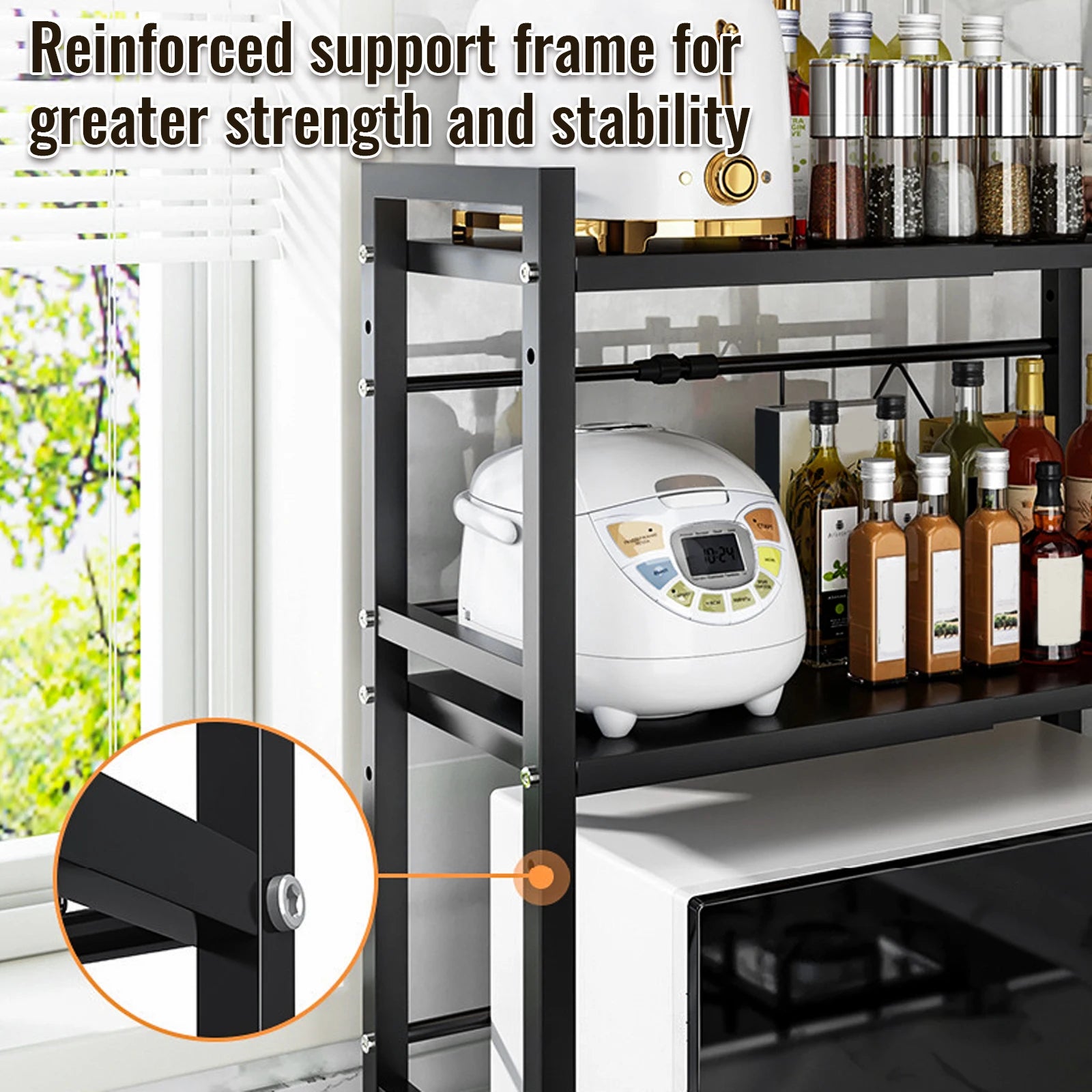 3-Tier Microwave Oven Rack Shelf Kitchen Countertop Oven Rack Expandable Seasoning Storage Rack Stand Storage Tableware Racks
