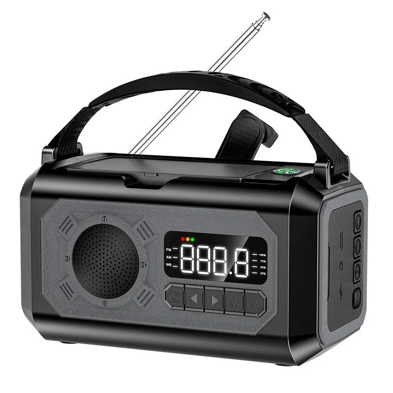 Radio multifunción solar de 12000 mAh con manivela, radio meteorológica de emergencia, lámpara de lectura, banco de energía, alarma SOS para acampar, senderismo, tiendas de campaña
