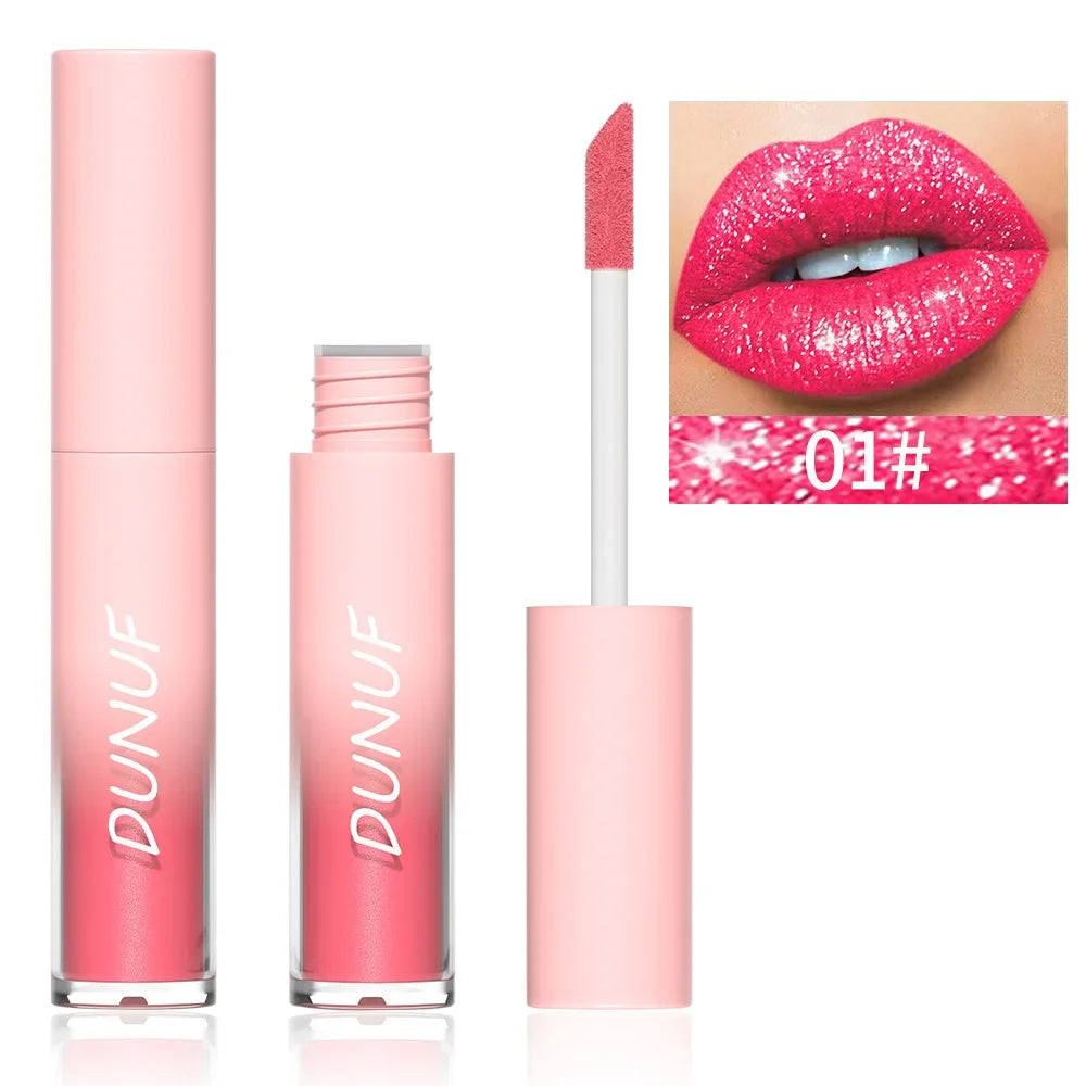 Lápiz labial líquido mate con brillo, resistente al agua, brillo de labios con efecto diamante, de larga duración, brillo de labios perlado, tinte labial para mujer, maquillaje cosmético, nuevo. 