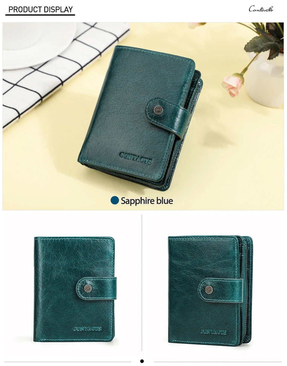 ONTACT'S Genuine Leather Short Wallets for Men RFID Vintage Coin Purse Card Holder Male Money Clip Women‘s Wallet Bag HandbagC