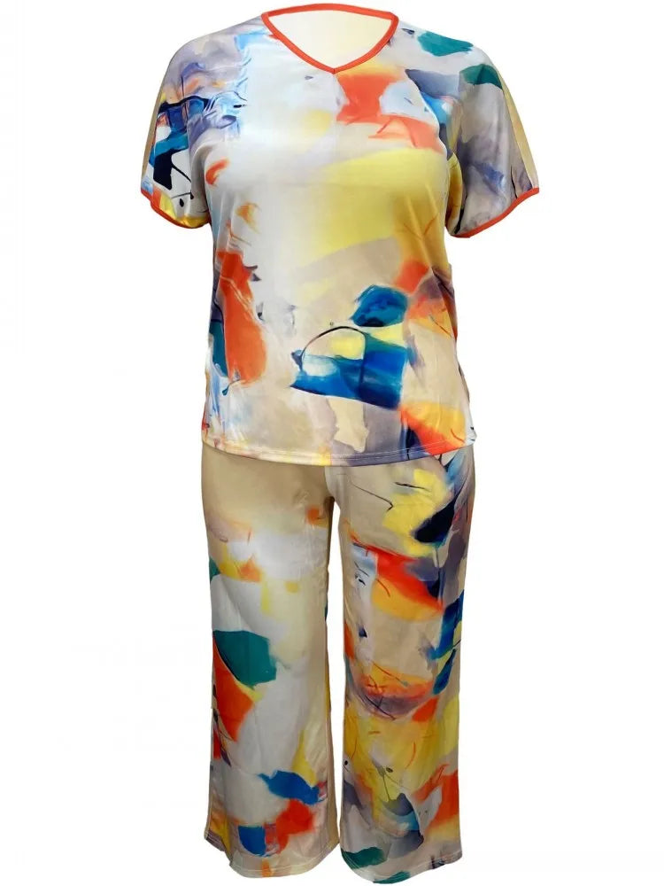 Conjuntos de 2 piezas para mujer, novedad de 2024, conjuntos de verano a juego de talla grande, conjuntos estampados de dos piezas, top y pantalones, trajes, ropa.