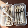 Bird medication feeding kit in a box, 10 feeding tubes, 5 syringes, 5 small spoons, 1 large spoon, measuring cup, and box