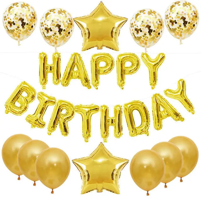 25pcs/set Happy Birthday Balloons Set Foil Letter Balloon Garland Bunting Banners Kids Birthday Party Babay Shower Decoration 