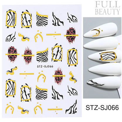 Stickers for Nails Marine Punk Black Line Design Art Slider Party Cool Decoration Adhesive Decal Emboss DIY Manicure Accessories