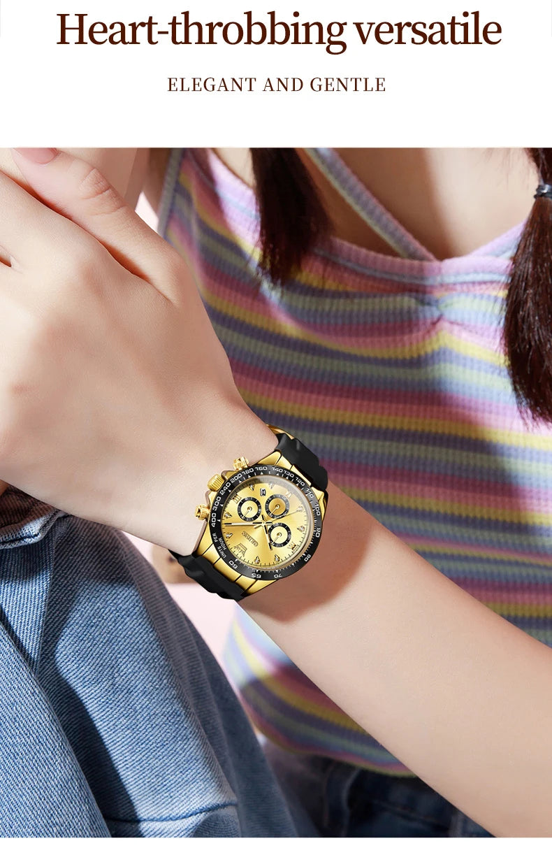 Relógio feminino de Olevs de luxo pulseira de silicone cronógrafo multifuncional calendário a prova de agua 5618