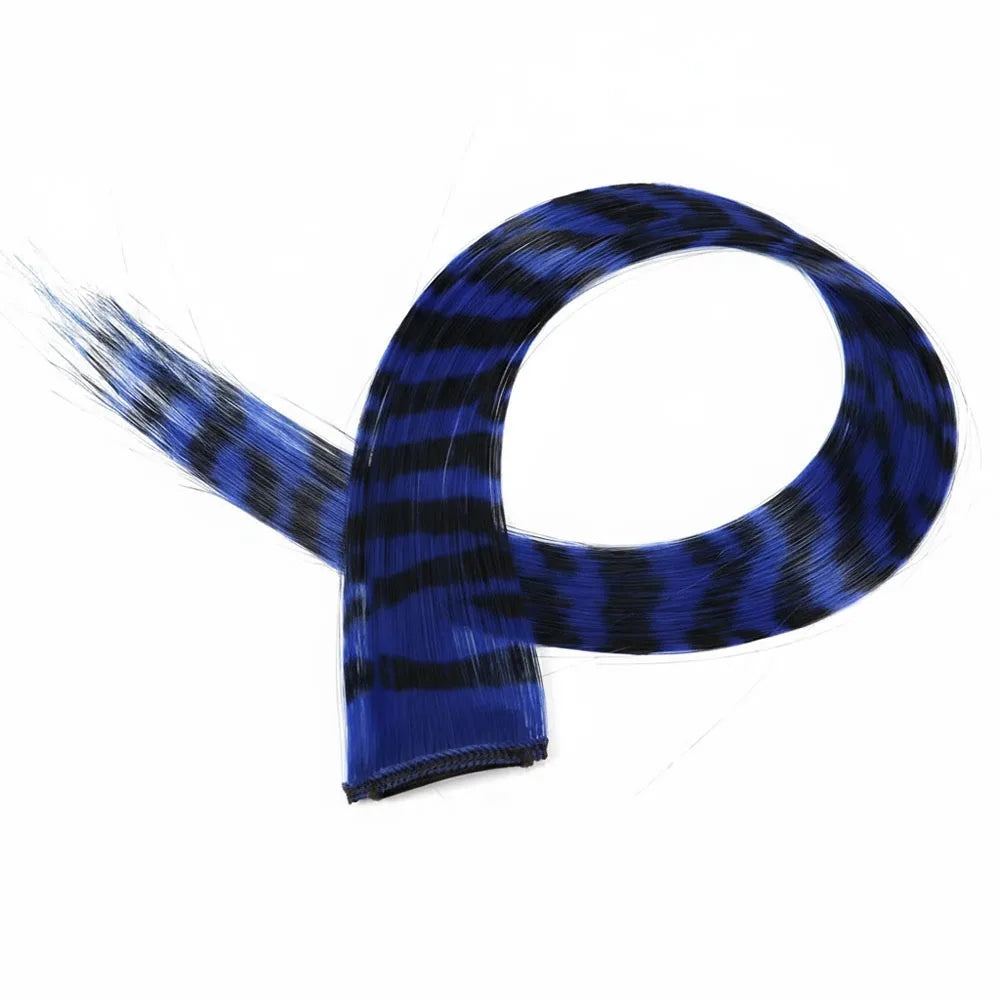 New Stripe Printed Clip-in Hair Extensions Synthetic Straight Hair Highlights Colorful 18 Inch Wig Hairpieces for Girls