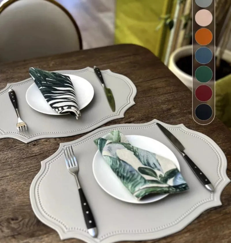 1/4/6PCS Shaped PU Placemat Set Faux Leather Kitchen Dining Table Pad Luxury Black Pink Green Place Mat Tableware Cafe Pad 식탁매트