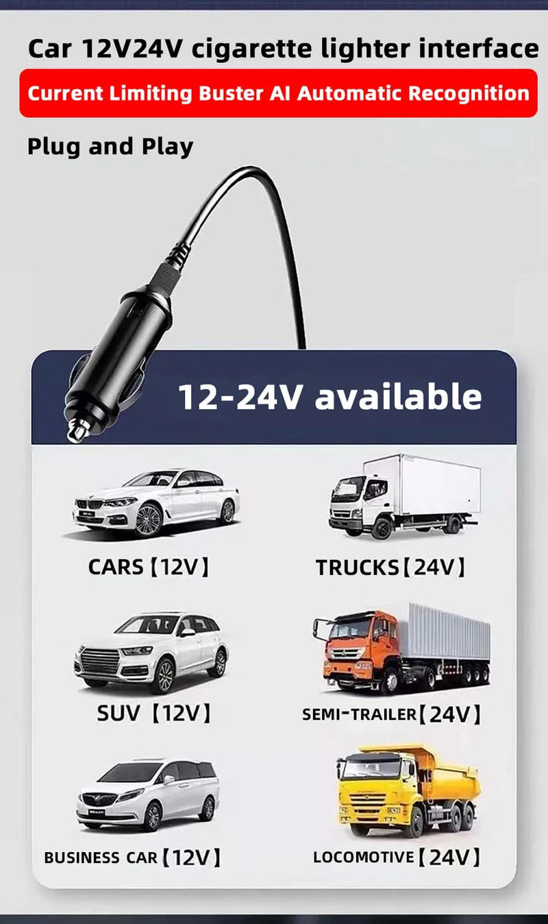 Electric kettle 12V 24V portable car heating cup 500 ml travel heating smart stainless steel insulation artifact OLED display