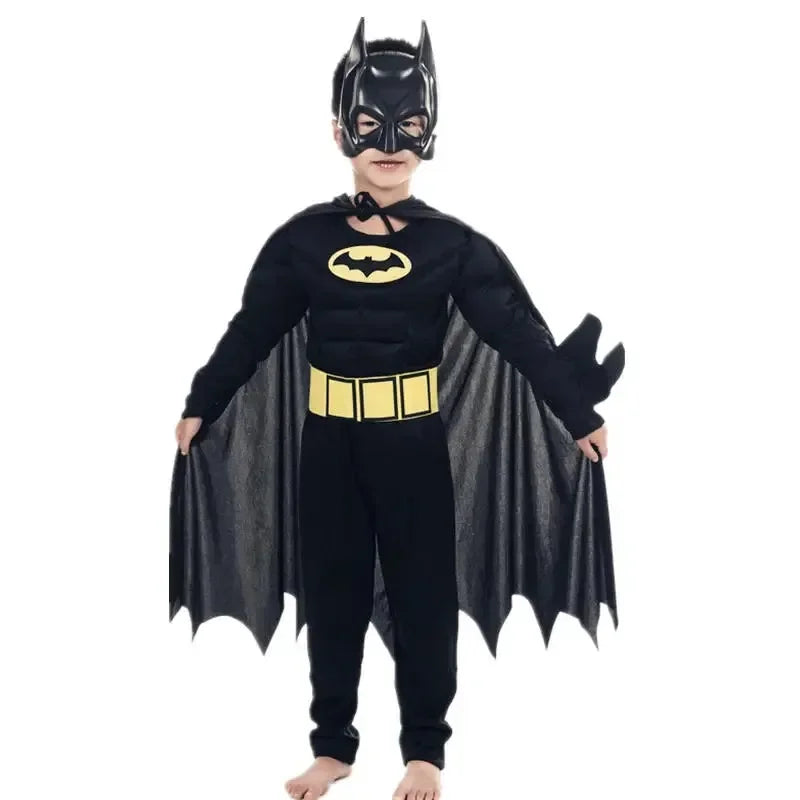 Kids Boys Muscle Costumes with Mask Cloak Movie Character Superhero Cosplay Halloween Party Role Play