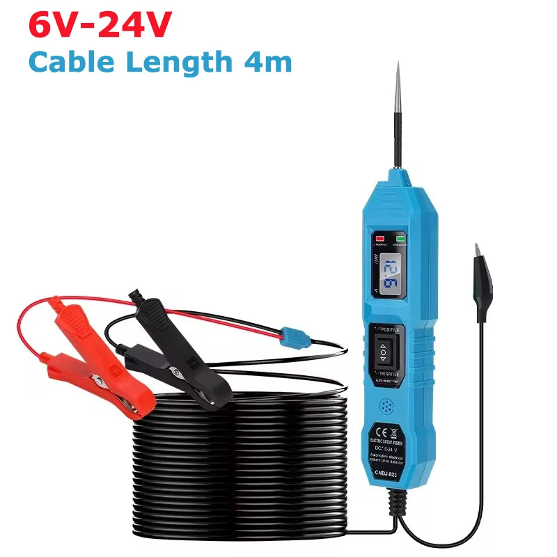 Probador de circuito eléctrico automotriz universal de 6 V-48 V, comprobador del sistema eléctrico del automóvil, kit de sonda de voltaje y potencia, pantalla digital LED.