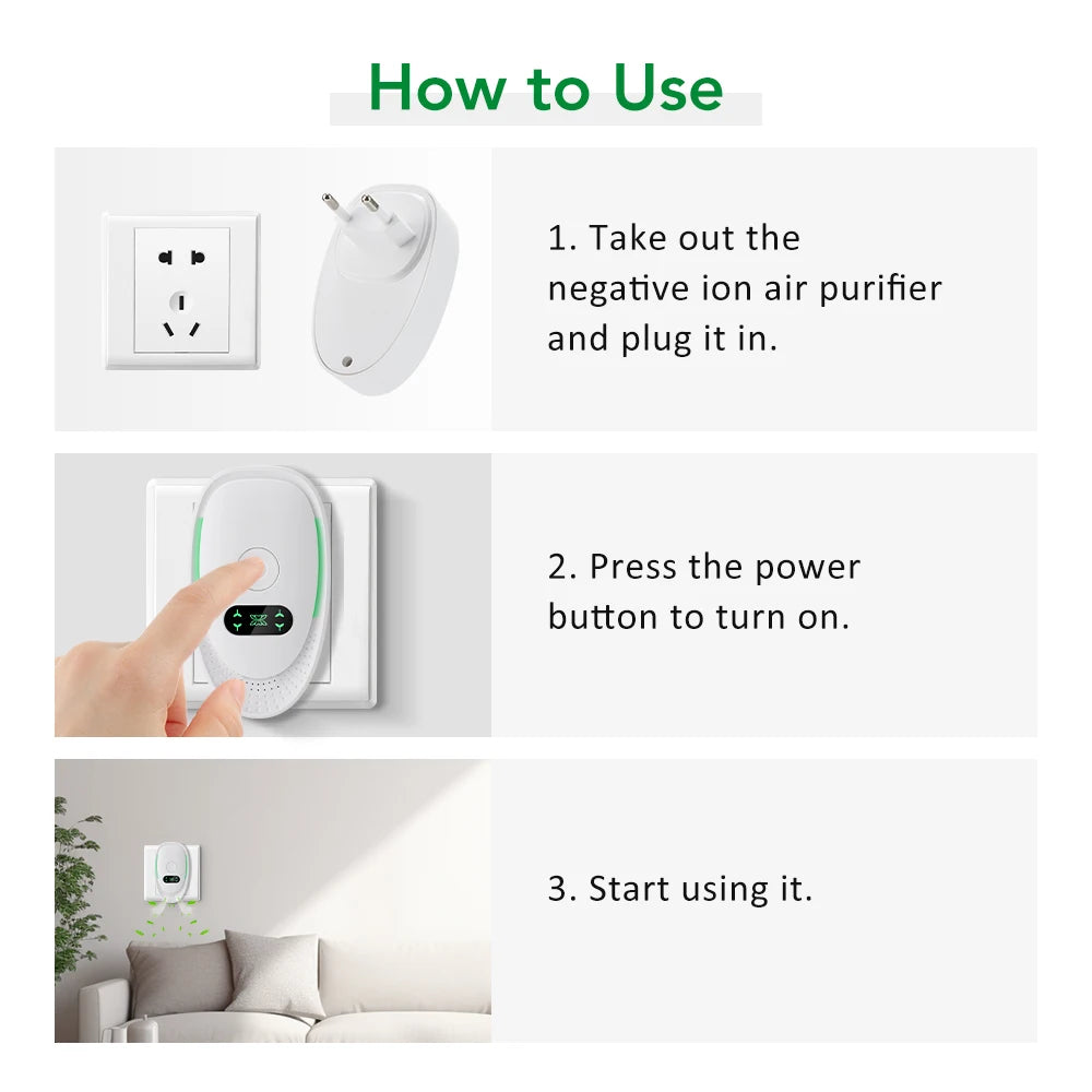 Air Purifier Plug In Negative Ion Ionizer Air Purifier for Household Quiet Operation Ionizer Mini Air Cleaner Toilet Deodorant