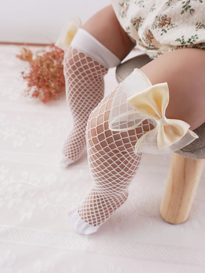 New Summer Baby Mesh Socks Lace Big Bow Toddlers Girls knee High Long Sock Soft Hollow Out Fishing Net Kids Girl Princess Socken