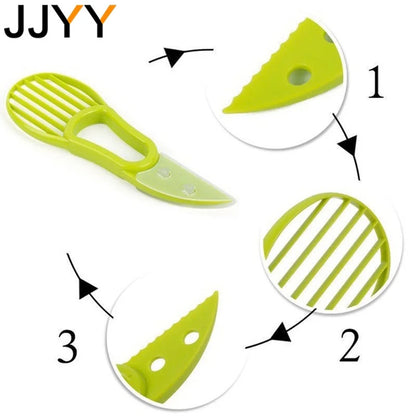 JJYY 3 en 1 Cortador de aguacate, descorazonador de manteca de karité, pelador de frutas, separador de pulpa, cuchillo de plástico, utensilios de cocina para verduras