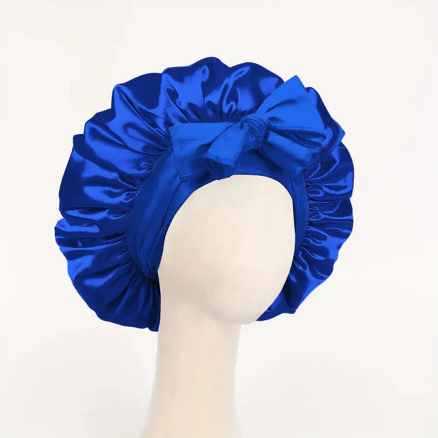 Gorro de dormir de satén de seda ajustable con lazo para mujeres y hombres. 