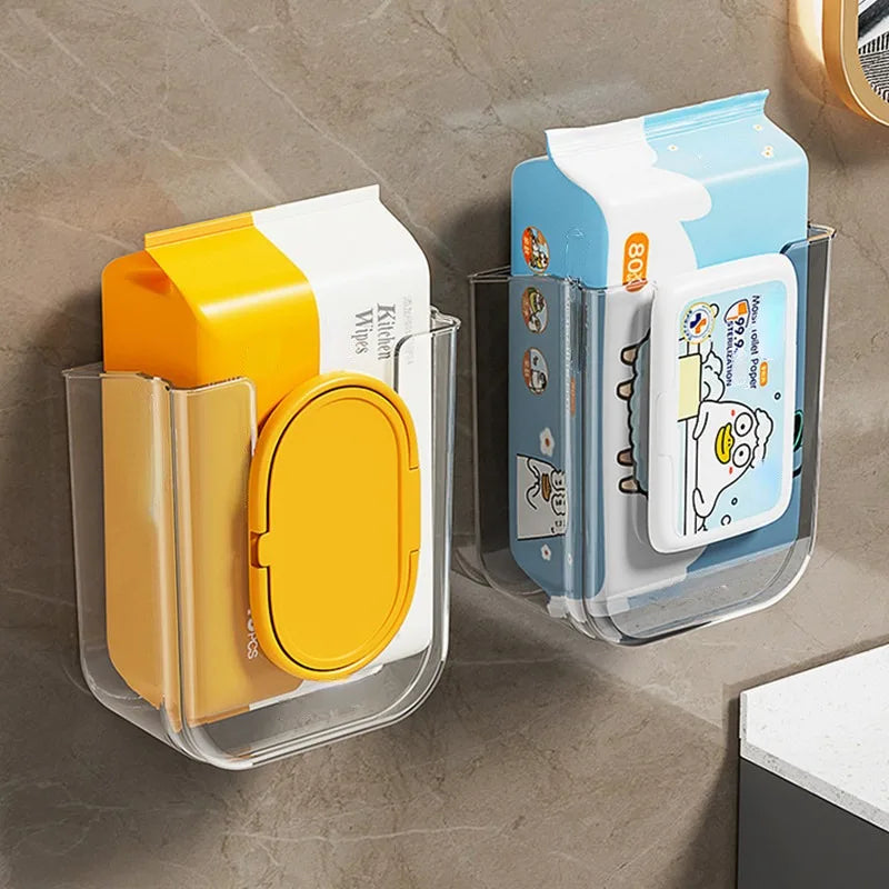 Wall-Mounted Wet Wipe Dispenser, Self-Adhesive Plastic Holder, with Large Opening, for Bathroom Tissue Storage Box Organizer